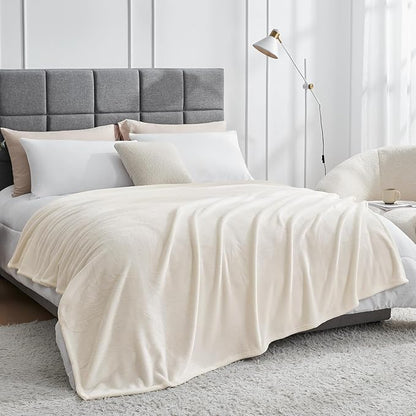 Hansleep Fleece Beige Throw XL Blanket, Super Soft Flannel Fuzzy Plush Cozy Blanket for All Seasons, Beige, Throw XL 50x70 Inches