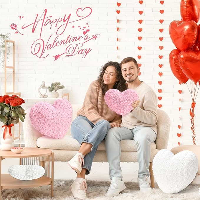 Heart Pillow White Throw Pillows, Soft and Fluffy Decorative Pillows for Bed Couch Chair, Cute Heart Shaped Room Decor for Valentine Anniversary Birthday Halloween Christmas (Medium, 20"x15")