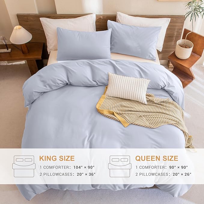 Sanracie King Comforter Set, Cotton Linen Feel Textured Comforter Set Cornflower Blue, Simple King Bedding Set 3pcs(1 Aesthetic Solid Comforter + 2 Pillowcases) Soft