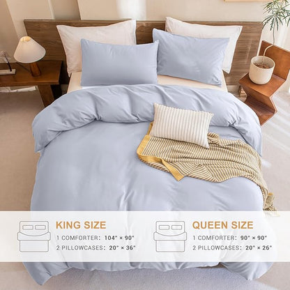 Sanracie King Comforter Set, Cotton Linen Feel Textured Comforter Set Cornflower Blue, Simple King Bedding Set 3pcs(1 Aesthetic Solid Comforter + 2 Pillowcases) Soft