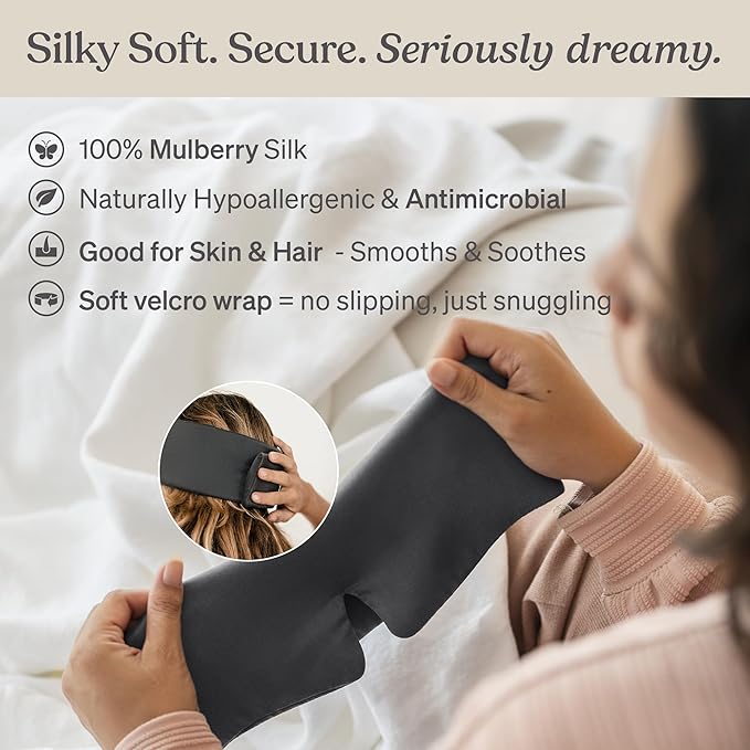 Baloo Silk Weighted Sleep Mask (Grey - 0.6 lb) | Light Blocking & Sound Muffling Eye Mask for Sleeping | Cool, Soft & Comforting
