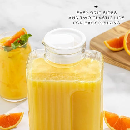 68oz Glass Pitcher with Lid (2 Lids), Rectangle Beverage Serveware and Storage Container for Cold Drinks and Liquids, Water Containers, 2 Quart Pitcher with Lid for Kool Aid and Lemonade