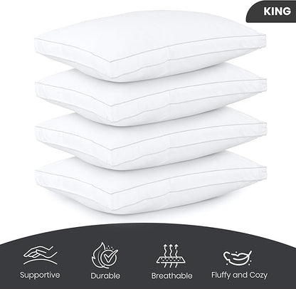 Utopia Bedding Bed Pillows for Sleeping King Size (White), Set of 4, Soft & Fluffy Pillow with Down Alternative Filling, Cooling, Hotel Quality, Gusseted Pillow for Back, Stomach or Side Sleepers