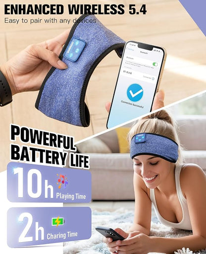 Voerou Sleep Headphones Wireless Bluetooth Sweatproof Headband, Sleeping Headphones with Ultra-Thin Stereo Speakers for Side Sleepers, Sleeping, Workout, Running, Yoga, Air Travel, Meditation