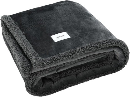 Waterproof Pet Blanket for Medium Large Dogs Washable Fluffy Thick Jacquard Shag Fleece Warm Sherpa Pet Blanket Cats Puppy Couch Protection (Gray XXL85*85inches)
