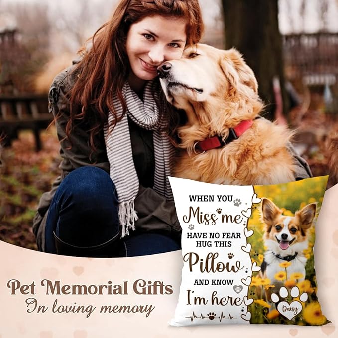 Q-Leo Personalized Pet Photo Memorial Throw Pillow (Insert Included), Pet Pillows Photo, Dog Memorial Gifts for Loss of Dog, Pet Loss Gift Sympathy Gift for Pet, Pillow Pet Dog, Pillow Case Cover