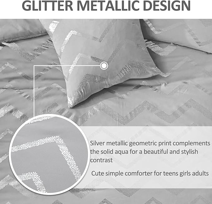 Menghomeus Grey and Silver Comforter Set King Metallic Print Geometric Bed Comforter 4 Piece Soft Microfiber Bedding for Teen Girls Boys Women (2 Pillow Shams + 1 Decorative Pillow Sham)