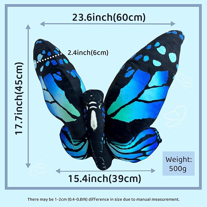Butterfly Decorations Pillow Decorative Throw-Pillow Stuffed Animal Plush Gifts for Women Decor for Room Home Garden 24.4" x 16.5"