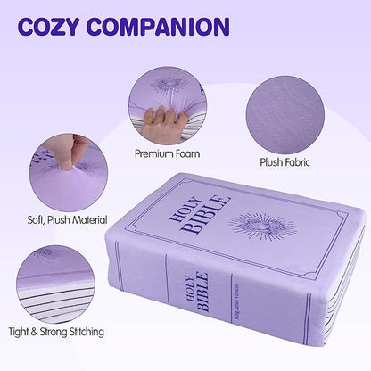 Bible Pillow Book Plush That Opens, Cozy Faith Bible Plushies, for Kids Adults Christian Gifts, Decoration for Bedrooms, Living Rooms (Purple)