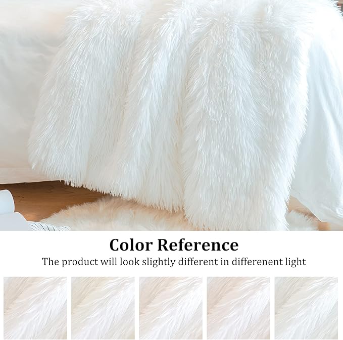 JONIYEAR Extra 2.8" Long Hair Fluffy Faux Fur Throw Blanket 50" x 60", Luxury Soft Decorative Fuzzy Furry Blankets for Couch, Cozy Plush Shaggy Blankets for Sofa Bed,Cute Lovely Blanket for Pet, White