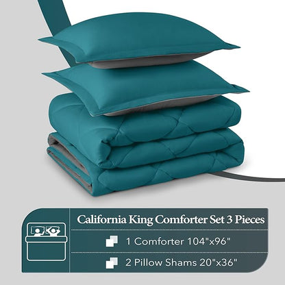 downluxe California King Comforter Set - Ocean and Grey Cal King Comforter Set, Soft Bedding Sets for All Seasons - 3 Pieces - 1 Comforter (104"x96") and 2 Pillow Shams(20"x36")
