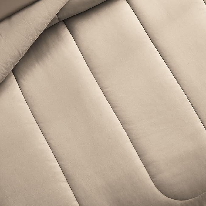 Maple&Stone Full Size Comforter Set 7 Pieces Bed in a Bag - Down Alternative Bed Set with Sheets, Pillowcases & Shams, Soft Reversible Duvet Insert, Beige