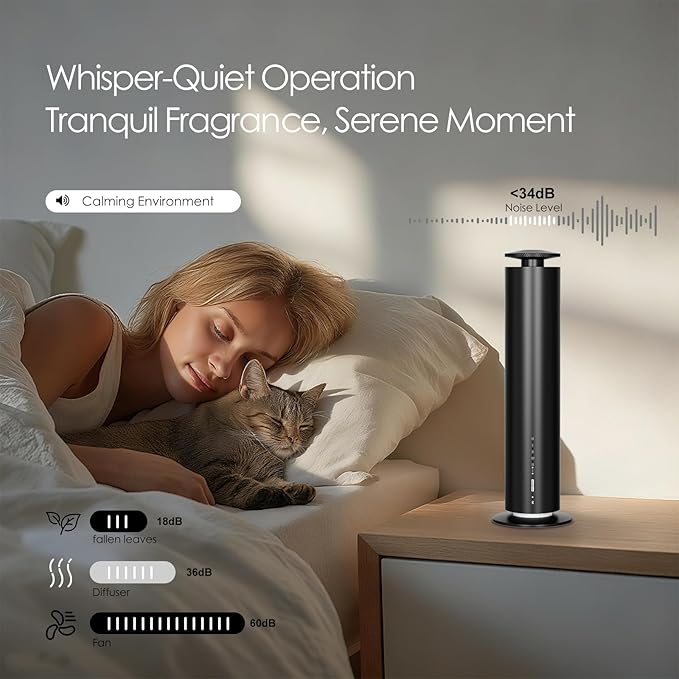 Waterless Essential Oil Diffuser, Long Lasting Aromatherapy Scent Diffuser for Home with Light Mode, 1000 Sq. Ft Coverage Quiet Oil Diffusers for Bedroom Safe for Kids&Pets, Black