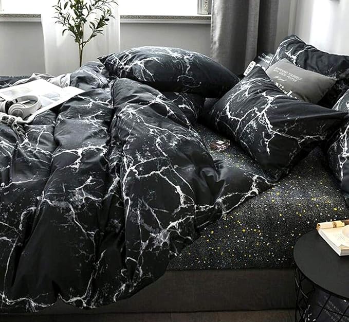 Pureant Black Marble Comforter Sets King Black and White Marble Bedding Comforters Women Men Modern Aesthetic Black Quilt Comforter Set King Size Abstract Black Marble Blankets King Bedding