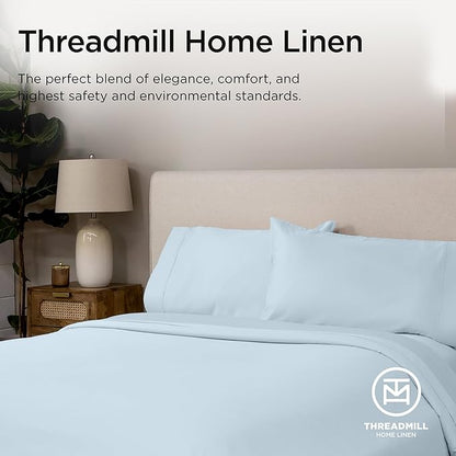 Threadmill California King Sheets, Certified American Supima Cotton Sheets, 1000 Thread Count Hotel Quality Sheet, 4 Piece Luxury Bed Sheet Set with Elasticized Extra Deep Pocket, Light Blue