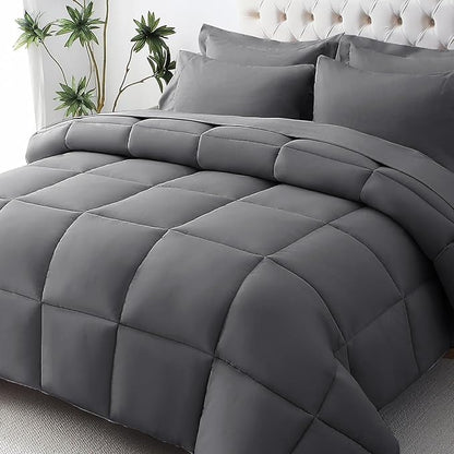 JOLLYVOGUE King Comforter Set, Ultra-Soft Bed in a Bag King Size 7 Pieces, Oeko-TEX Certified Bedding Set with Down Alternative Comforter, Sheets, Pillowcases & Shams, Dark Grey
