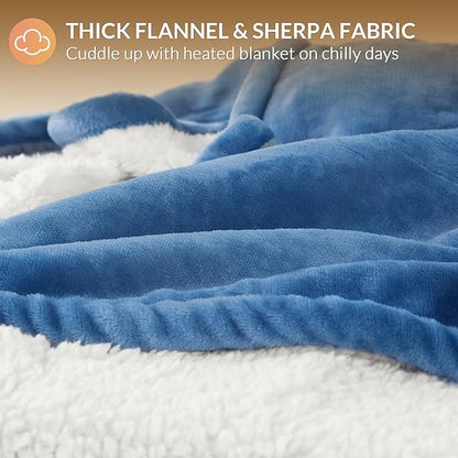 HOMLYNS LuxeHeat Heated Blanket Electric Blanket King Size, Soft Flannel Sherpa Heating Blanket with 10 Heat Settings, 1-10 hrs Timer Auto Shut Off (90x100 inches, Blue)