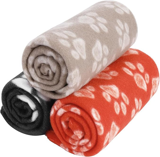 CAI TENG 3 Pack Pet Blankets for Small Dogs Dog Blanket 21x30 Inch Soft Pet Fleece Blanket Warm Puppy Essentials for Bed Cute Paw Printed Throw Dog Red Brown Black