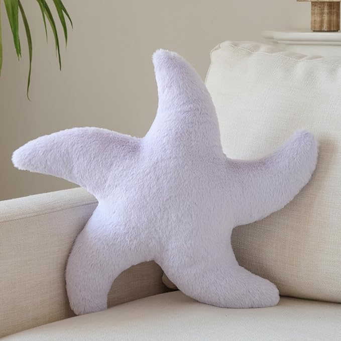 Starfish Pillow, Cute Decorative Pillows for Couch Bed, Aesthetic Room Decor Accent Pillow Plush with Soft Faux Rabbit Fur for Bedroom Living Room (Lavender Purple, 19.6 Inches)