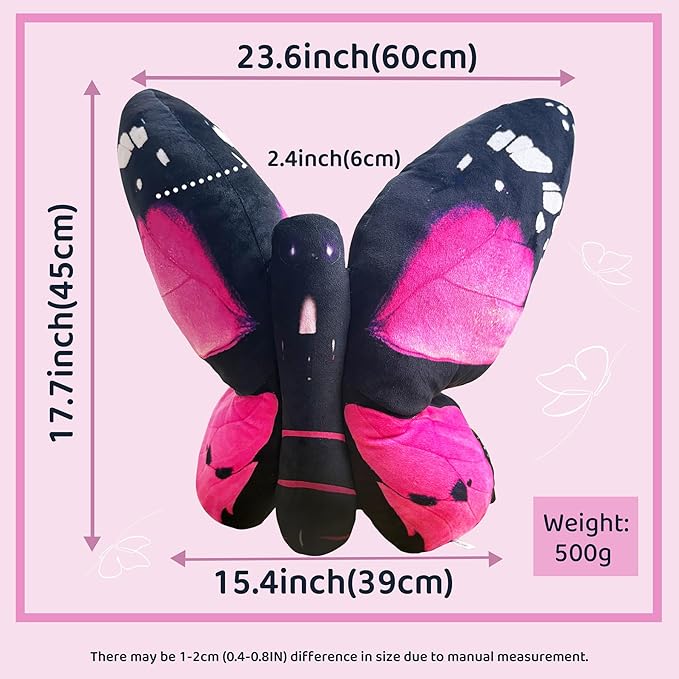 Butterfly Decorations Pillow Decorative Throw-Pillow Stuffed Animal Plush Gifts for Women Decor for Room Home Garden 24.4" x 16.5"