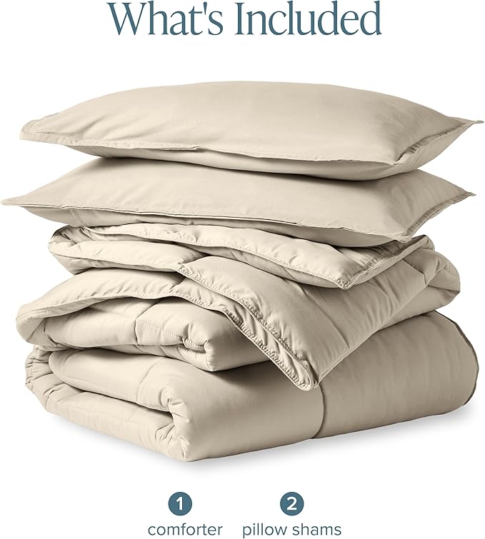 Bare Home Comforter Set - Queen Size - Ultra-Soft - Goose Down Alternative - Premium 1800 Series - All Season Warmth (Queen, Sand)