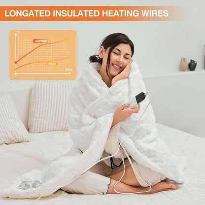 Electric Blanket, Heated Blanket with 6 Heat Levels & 10 Hours Auto Off, Soft Checked Flannel Fast Heating Blanket with ETL & FCC Certification (White, 62"X84")