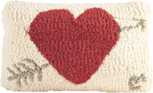 Chandler 4 Corners Artist-Designed Arrow & Red Heart Hand-Hooked Wool Decorative Throw Pillow - Valentine's Day Pillow for Couches & Beds - Easy Care & Low Maintenance - Red Heart Home Décor