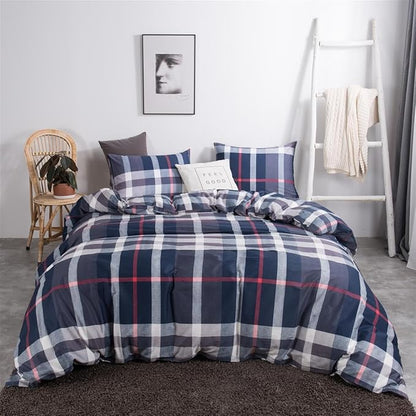 CLOTHKNOW Blue Plaid Queen Comforter Set Buffalo Tartan Bedding Comforter Sets Soft Grid Comforter with 2 x Pillow Cases