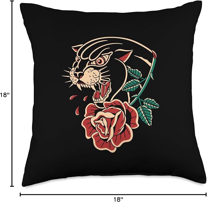 Panther Rose American Traditional Tattoo Ink Old School Throw Pillow
