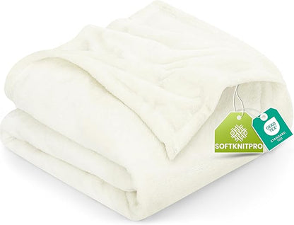 Utopia Bedding Fleece Blanket Queen Size Ivory 300GSM Luxury Fuzzy Soft Anti-Static Microfiber Bed Blanket (90x90 Inch)