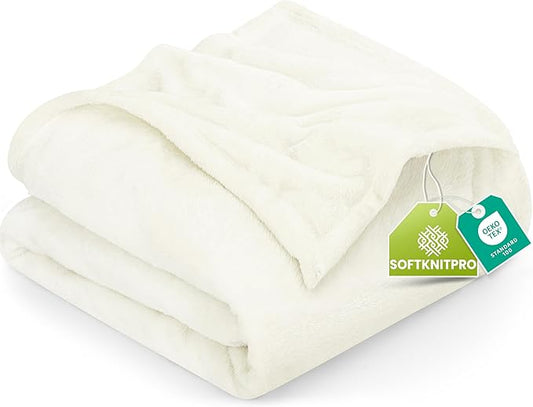 Utopia Bedding Fleece Blanket Queen Size Ivory 300GSM Luxury Fuzzy Soft Anti-Static Microfiber Bed Blanket (90x90 Inch)