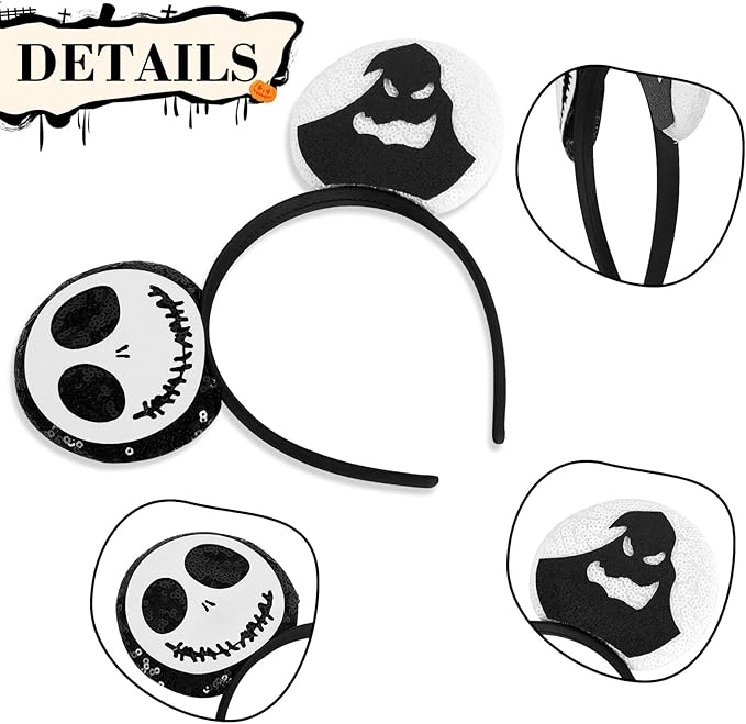 Mouse Ear Headbands,Sparkle Mouse Ears Headband for Boy Men Cartoon Princess Costume Cosplay Decoration (halloween jack)
