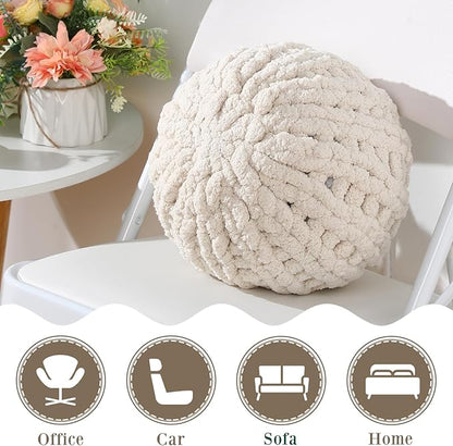 Suzile 2 Pcs Round Knot Pillows Gifts 13.8 Inch Chunky Knitted Throw Pillows Handmade Cushions Soft Circle Supplies for Home Bed Sofa Couch Housewarming Decoration(Beige)