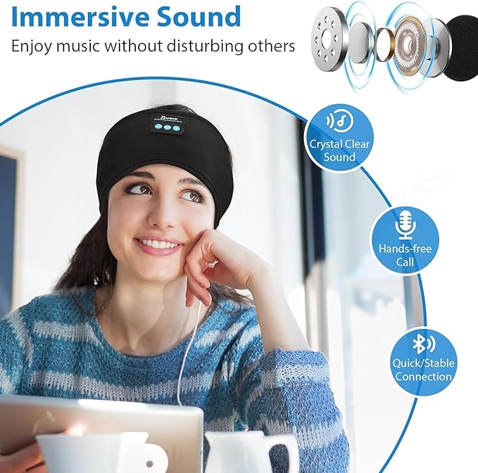 2-Pack Adjustable Headband Headphones, Sleeping Headphones, Bluetooth Headband with Thin Speakers Mic for Men Women, Yoga, Running, Workout, Travel