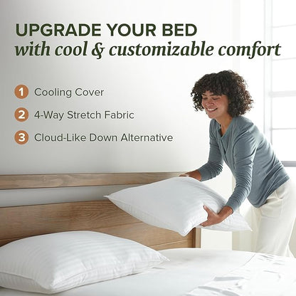Beckham Hotel Collection Summer Sanctuary King Pillow - Cooling Qmax Adjustable Down Alternative Pillow w/Extra Fill, Ideal for Side Back Stomach Sleepers