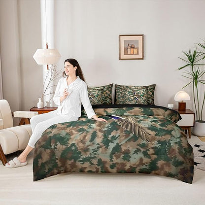 Erosebridal Duck Camo Comforter Set 7-Piece Bed in a Bag Twin | Mallard Ducks Bedding Sets Mens Rustic Cabin Comforter and Sheet Set, Woodland Animals Farmhouse Room Decor,Country Duck Hunting Decor