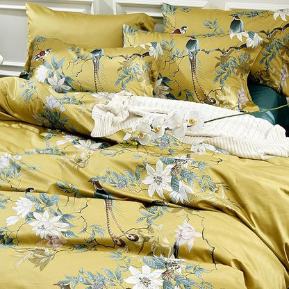 mixinni Floral Printed Full Comforter Set Flower Birds Pattern Bedding Comforter Set with 2 Matching Pillowcases-Full Size