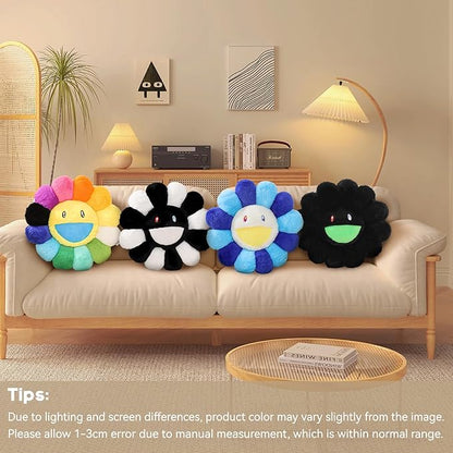 Flower Pillow,Flower Shaped Throw Pillow,Cute Smiley Face Floor Cushions,Colorful Sunflower Plush Pillows,Valentines Day Decorative Pillows for Bedroom,Sofa,Dorm (Black and White,23.6In)