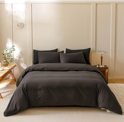 Houseri Dark Brown Comforter Set California King 3 Piece Dark Chocolate Bedding Cal King Size Lightweight Black Coffee Bed Set Soft Comfy Quilt Blanket Cali King