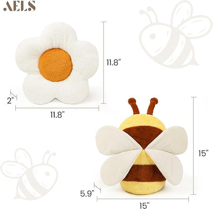 AELS Bumble Bee & Flower Shaped Throw Pillows, Cute Decorative Pillow Set of 2, Summer & Bee Decor for Kids' Rooms, Living Room, Bedroom, Ideal for Cozy Home Accent