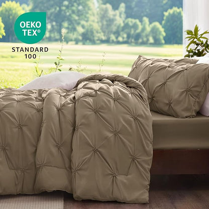 BEDELITE Light Brown Twin Comforter Set - 2 Peices Boho Pintuck Bedding Comforter Sets, Lightweight Soft & Warm Twin Bedding Sets with 1 Pillowcase for All Season