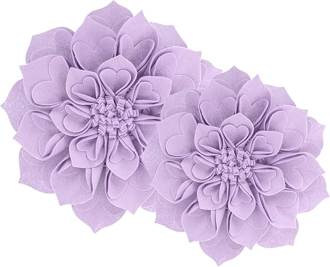 Fennco Styles Handmade 3D Heart-Shaped Petals Flower Decorative Filled Throw Pillow 13" Round - Lilac Floral Pillow for Couch, Home Décor and Holiday, Housewarming Gift
