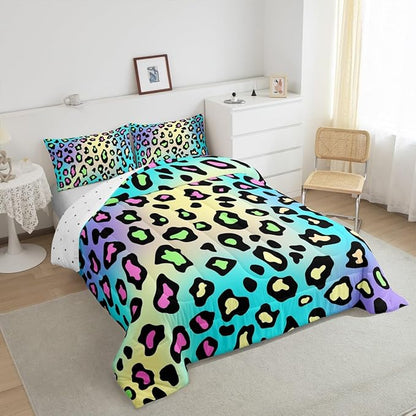 Feelyou Leapord Comforter Set Full Size Leopard Print Comforter for Boys Girls Teens Cheetah Print Bedding Set Morden Duvet Set Room Decor Pale Blue Quilt Set