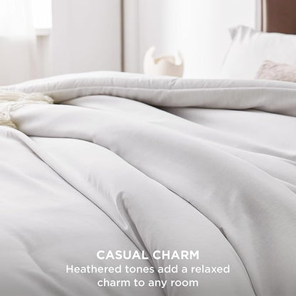 Bedsure Oversized Queen Comforter Set - Grayish White Soft Bedding for All Seasons, Cationic Dyed Bed Set, 3 Pieces, 1 Oversized Queen Size Comforter (98"x98") and 2 Pillow Shams (20"x36"+2")