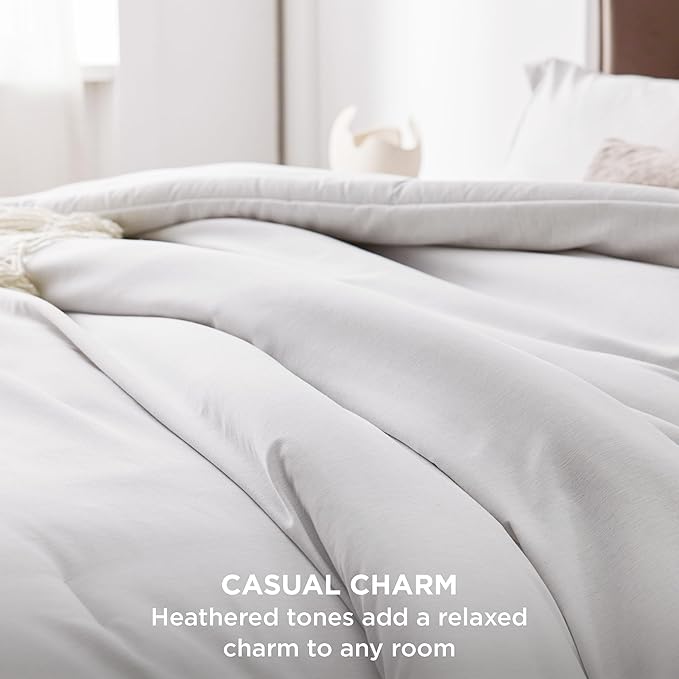 Bedsure Twin/Twin XL Comforter Set - Grayish White Soft Bedding for All Seasons, Cationic Dyed Bed Set, 2 Pieces, 1 Twin Size Comforter (68"x88") and 1 Pillow Sham (20"x26"+2")