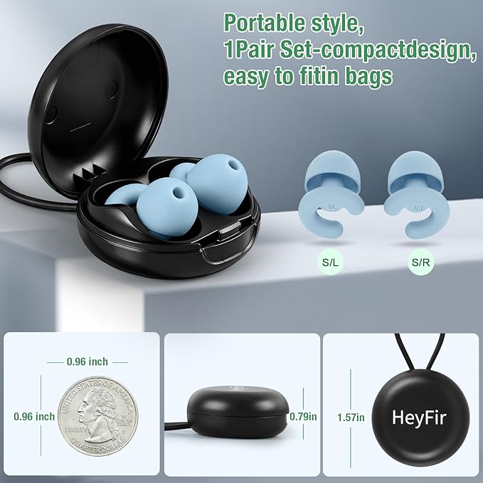 Noise Cancelling Ear Plugs for Sleep, Small Ear Fit - No-Pain for Side Sleepers, 33dB NRR Reusable Silicone One-Piece Design, 4 Sizes for Adults & Kids, Portable Case
