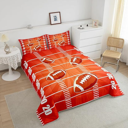 Feelyou Rugby Comforter Set Toddler Size Football Comforter for Boys Girls Teens Sports Games Bedding Set Soccer Ball Game Duvet Set Room Decor Dark Orange Quilt Set
