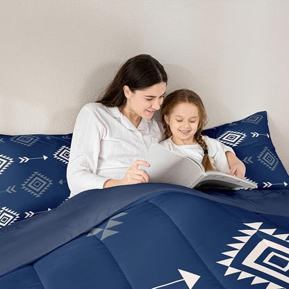 Feelyou Blue Western Bedding Set King Size Kids Southwestern Aztec Tribal Comforter Set for Boys Girls Bohemian Duvet Quilt