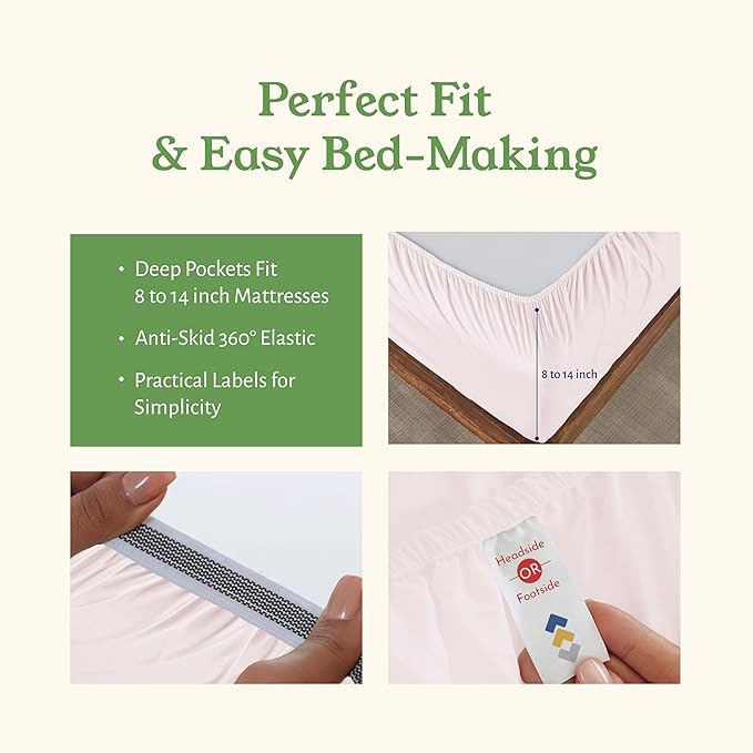 California Design Den Soft 100% Organic Cotton Bed Sheets Twin Size Set with Deep Pockets - Crisp Percale Sheets, Breathable and Durable Bedding Set (Pink - Chalky Tone)