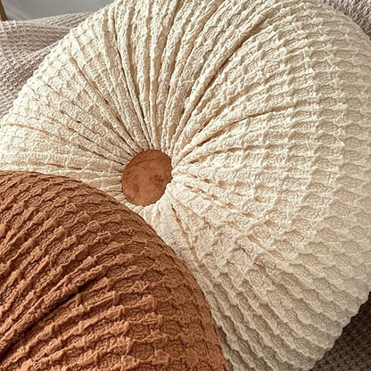 S_SSOY Round Throw Pillow for Couch Decorative 13"X13" Pumpkin Round Velvet Cushion for Sofa Bed Chair Floor Car Decorative (Cream)